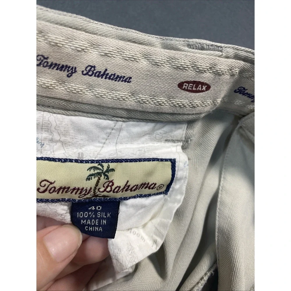 Tommy Bahama Men's‎ Khaki Shorts Size 40 100% Silk Pleated Front Golf Beach